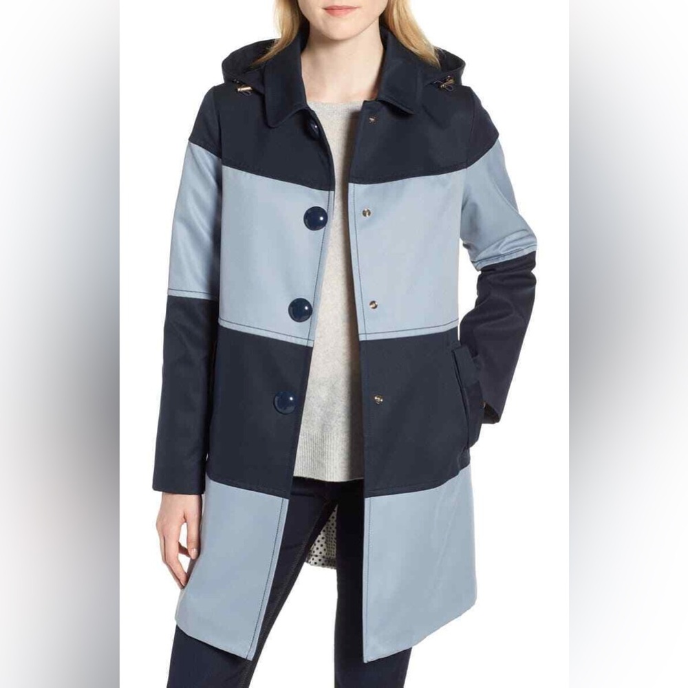 Kate Spade New York Women's Colorblock Raincoat in Blue Size S